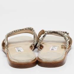 Pre Owned Jimmy Choo Metallic Glitter Crystal Embellished Aadi Slides Size 41