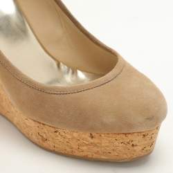Jimmy Choo Beige Suede And Cork Wedge Platform Pumps Size 39