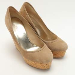 Jimmy Choo Beige Suede And Cork Wedge Platform Pumps Size 39