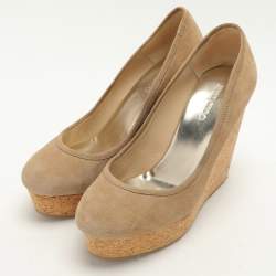Jimmy Choo Beige Suede And Cork Wedge Platform Pumps Size 39