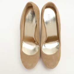 Jimmy Choo Beige Suede And Cork Wedge Platform Pumps Size 39