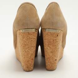 Jimmy Choo Beige Suede And Cork Wedge Platform Pumps Size 39