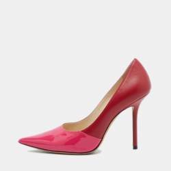 Jimmy Choo Pink/Red Patent and Leather Asymmetric Love Pumps Size 37