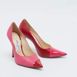 Jimmy Choo Pink/Red Patent and Leather Asymmetric Love Pumps Size 37