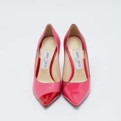 Jimmy Choo Pink/Red Patent and Leather Asymmetric Love Pumps Size 37