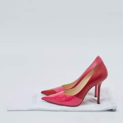 Jimmy Choo Pink/Red Patent and Leather Asymmetric Love Pumps Size 37