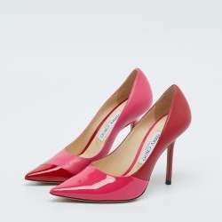 Jimmy Choo Pink/Red Patent and Leather Asymmetric Love Pumps Size 37