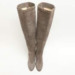 Pre Owned Jimmy Choo Grey Suede Harlem Knee Length Boots Size 41.5