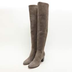 Pre Owned Jimmy Choo Grey Suede Harlem Knee Length Boots Size 41.5