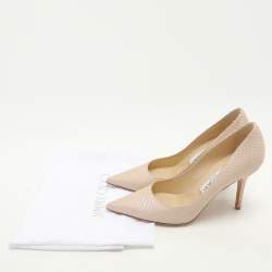 Pre Owned حذاء كعب عالي جيمي تشو رومي جلد بيج نقشة الثعبان مقاس 35