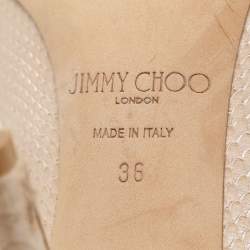 Pre Owned حذاء كعب عالي جيمي تشو رومي جلد بيج نقشة الثعبان مقاس 35