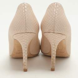 Pre Owned حذاء كعب عالي جيمي تشو رومي جلد بيج نقشة الثعبان مقاس 35