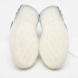 Pre Owned Jimmy Choo White/Green Leather and Fabric Diamond Sneakers Size 39.5