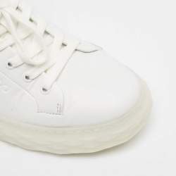 Pre Owned Jimmy Choo White/Green Leather and Fabric Diamond Sneakers Size 39.5