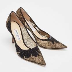 Jimmy Choo Black Floral Lace Pointed Toe Pumps Size 40.5