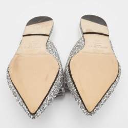 Jimmy Choo Silver Glitter Bow Flat Mules Size 38.5