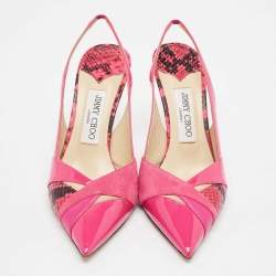 Pre Owned Jimmy Choo Pink Patent Leather and Suede Pointed Toe Slingback Pumps Size 38.5