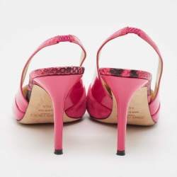 Pre Owned Jimmy Choo Pink Patent Leather and Suede Pointed Toe Slingback Pumps Size 38.5