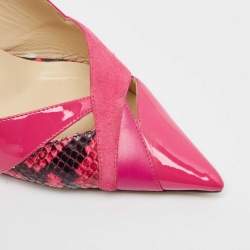 Pre Owned Jimmy Choo Pink Patent Leather and Suede Pointed Toe Slingback Pumps Size 38.5