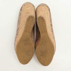 Pre Owned Jimmy Choo Beige/Brown Python Embossed Leather Papina Wedge Pumps Size 37.5