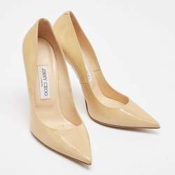 Jimmy Choo Beige Patent Leather Anouk Pumps Size 38.5