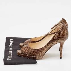 Jimmy Choo Brown Python Leather Peep Toe Pumps Size 39.5