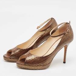 Jimmy Choo Brown Python Leather Peep Toe Pumps Size 39.5