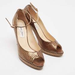 Jimmy Choo Brown Python Leather Peep Toe Pumps Size 39.5