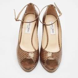 Jimmy Choo Brown Python Leather Peep Toe Pumps Size 39.5