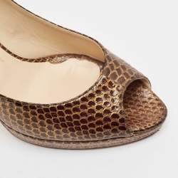 Jimmy Choo Brown Python Leather Peep Toe Pumps Size 39.5