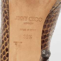 Jimmy Choo Brown Python Leather Peep Toe Pumps Size 39.5