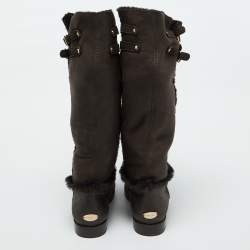 Jimmy Choo Dark Brown Leather and Fur High Snow Boots Size 40