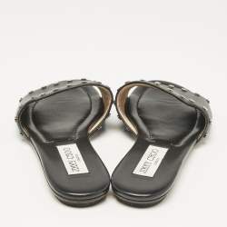 Jimmy Choo Black Leather Studded Nanda Flat Slides Size 37