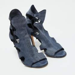 Jimmy Choo Blue Denim Fabric Cutout Gladiator Sandals Size 39