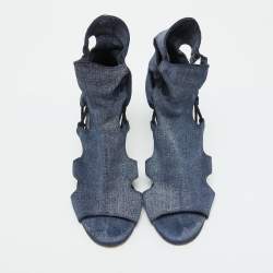 Jimmy Choo Blue Denim Fabric Cutout Gladiator Sandals Size 39