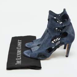Jimmy Choo Blue Denim Fabric Cutout Gladiator Sandals Size 39