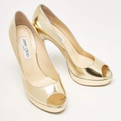 Pre Owned Jimmy Choo Gold Leather Crown Platform Pumps Size 40