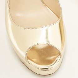 Pre Owned Jimmy Choo Gold Leather Crown Platform Pumps Size 40