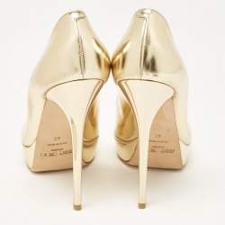 Pre Owned Jimmy Choo Gold Leather Crown Platform Pumps Size 40