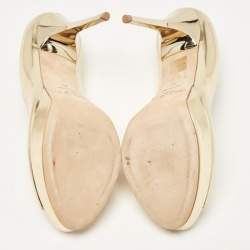 Pre Owned Jimmy Choo Gold Leather Crown Platform Pumps Size 40