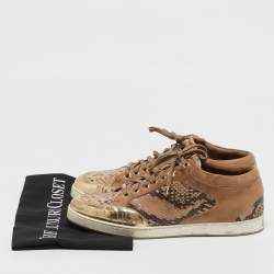 Jimmy Choo Beige Python Embossed Leather and Suede Miami Lace Up Sneakers Size 40