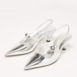 Jimmy Choo Silver Leather Didi Pointed Toe Slingback Pumps Size 38