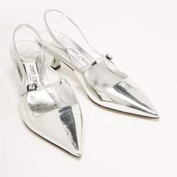 Jimmy Choo Silver Leather Didi Pointed Toe Slingback Pumps Size 38