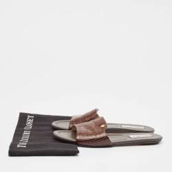 Pre Owned Jimmy Choo Brown Croc Embossed Leather Nanda Flat Sandals Size 39.5