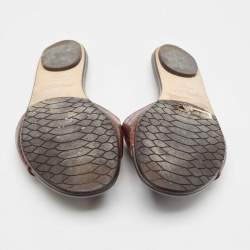 Pre Owned Jimmy Choo Brown Croc Embossed Leather Nanda Flat Sandals Size 39.5