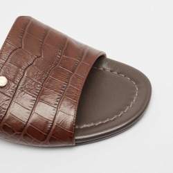 Pre Owned Jimmy Choo Brown Croc Embossed Leather Nanda Flat Sandals Size 39.5