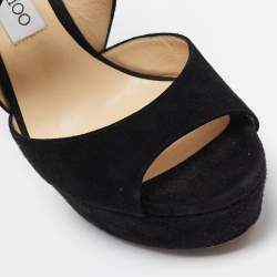 Jimmy Choo Black Suede Platform Ankle Strap Sandals Size 39
