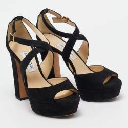 Jimmy Choo Black Suede Platform Ankle Strap Sandals Size 39