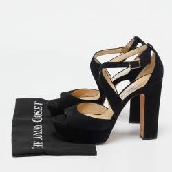 Jimmy Choo Black Suede Platform Ankle Strap Sandals Size 39
