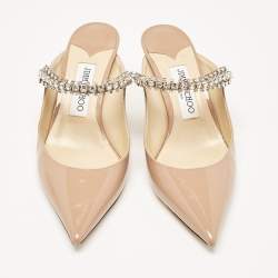 Pre Owned Jimmy Choo Dusty Pink Patent Leather Bing Mules Size 38.5